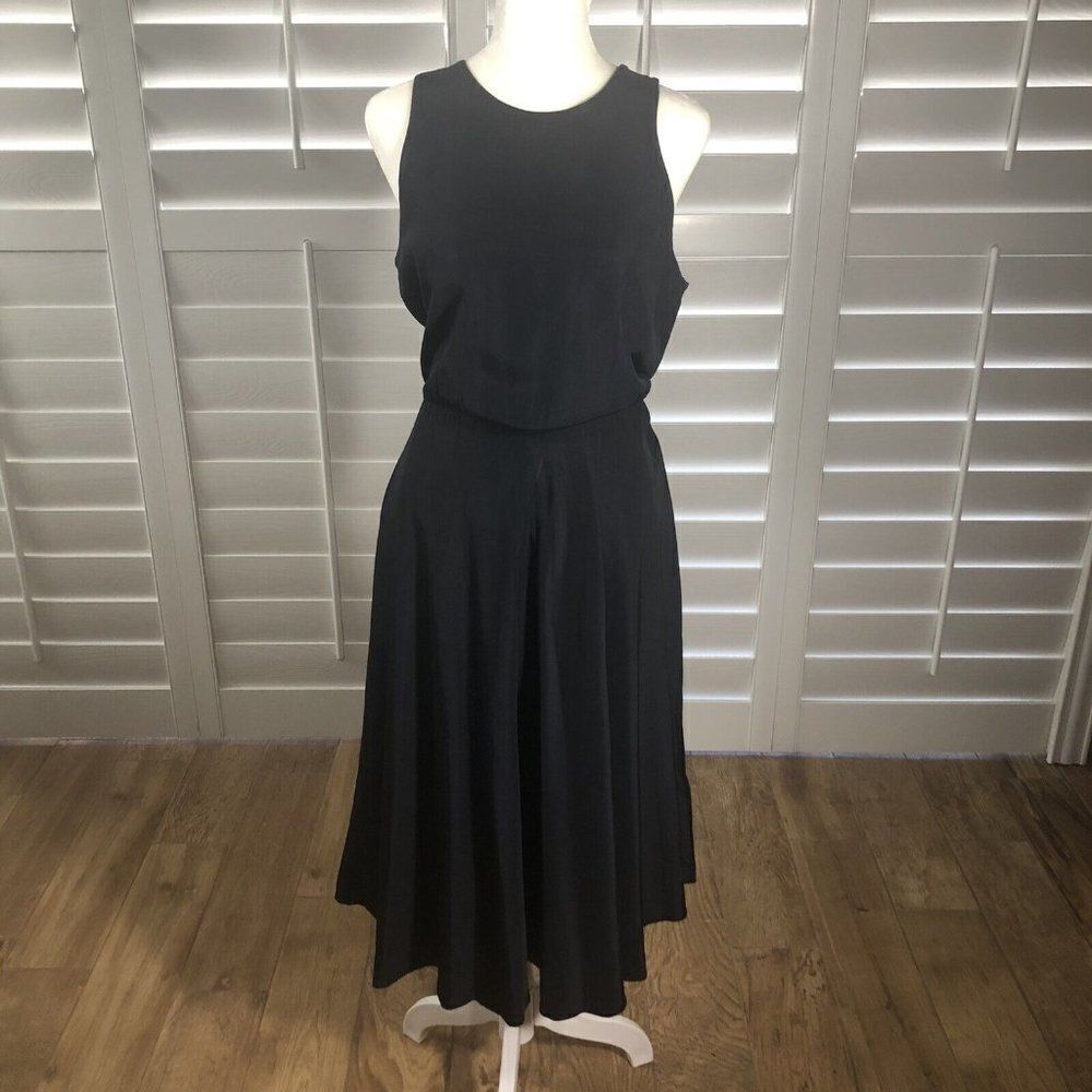 Vtg 80s Brooks Atelier New York Black Sleeveless Blouson Dress 10 Flare Skirt
